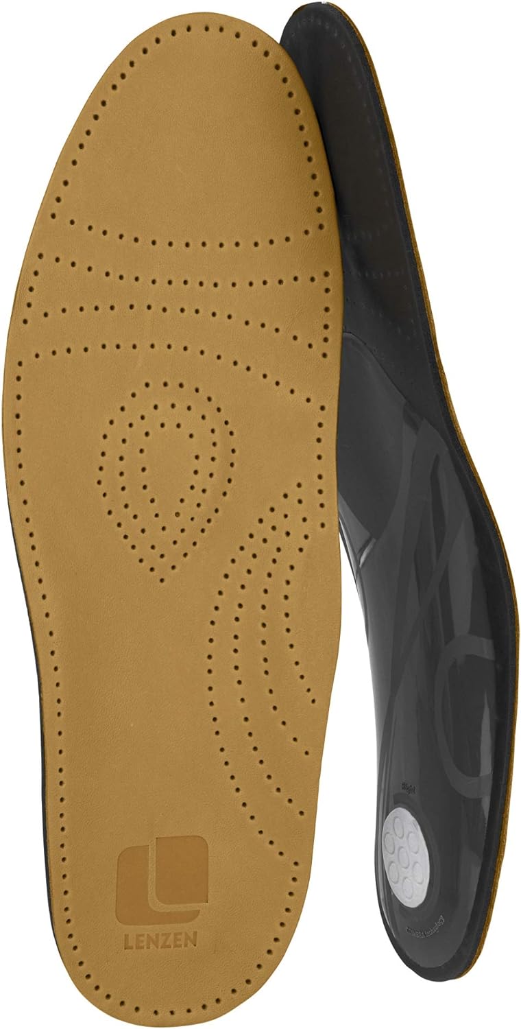 Lenzen Prestige Leather Shoe Insole with Orthotic Footbed I Insoles with Arch Support and Heel Cushion I Activated Carbon I Men and Women