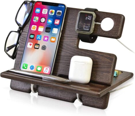 Teslyar Wooden Phone Dock for Men – Perfect Father’s Day, Anniversary, or Birthday Present.