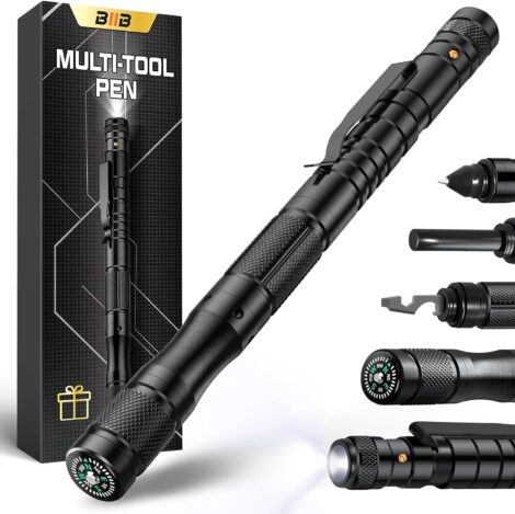 BIIB Men’s Multi Tool Pen: LED, Gadgets for Dad, Camping Accessories, Perfect Gifts for Him