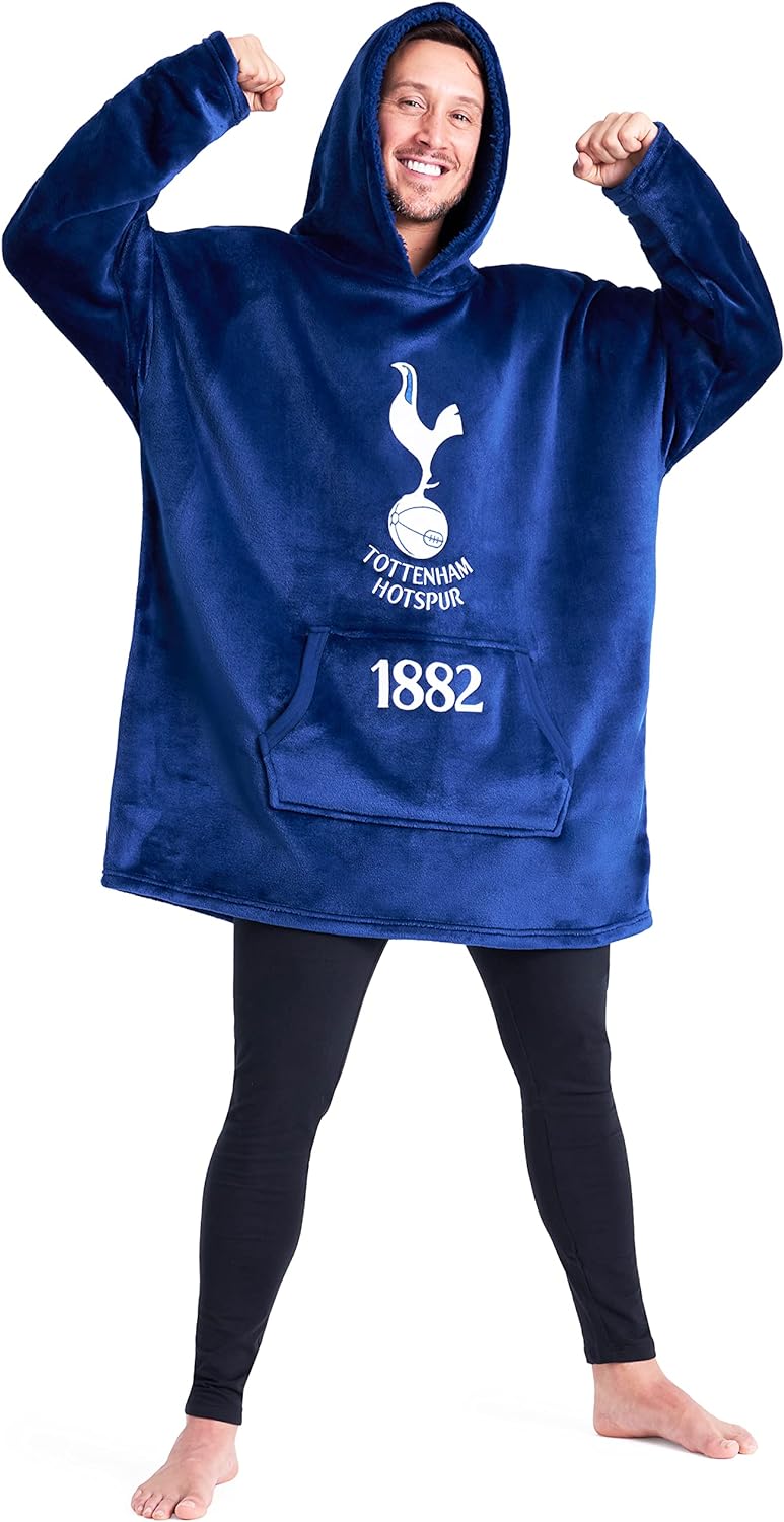 Tottenham Hotspur F.C Mens Hoodies, Fleece Oversized Hoodie Blanket, Football Gifts for Men Blue