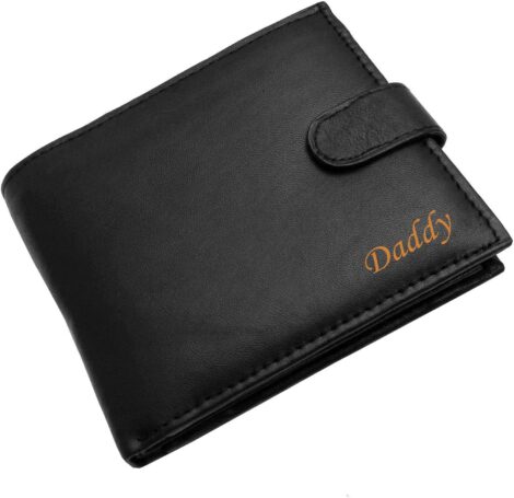 Black Personalised Engraved Leather Mens Wallet with Coin Pocket – Gift