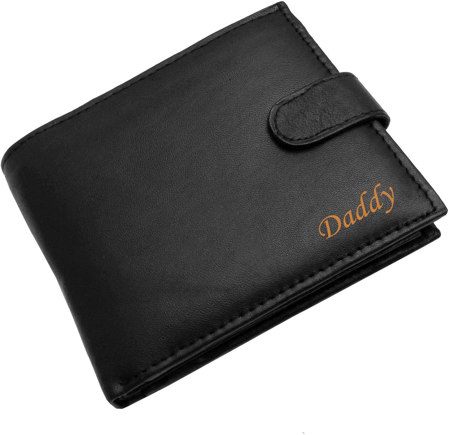 Personalised Black Engraved Soft Leather Mens Wallet with Coin Pocket Pouch Gift (Black)