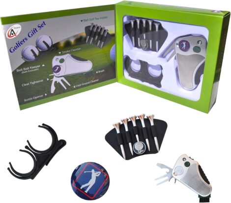 Golf Gift Set: Stroke Counter, Divot Repair, Brush, Marker, Cleat Tightener, Groove Cleaner – Ideal for Golfers