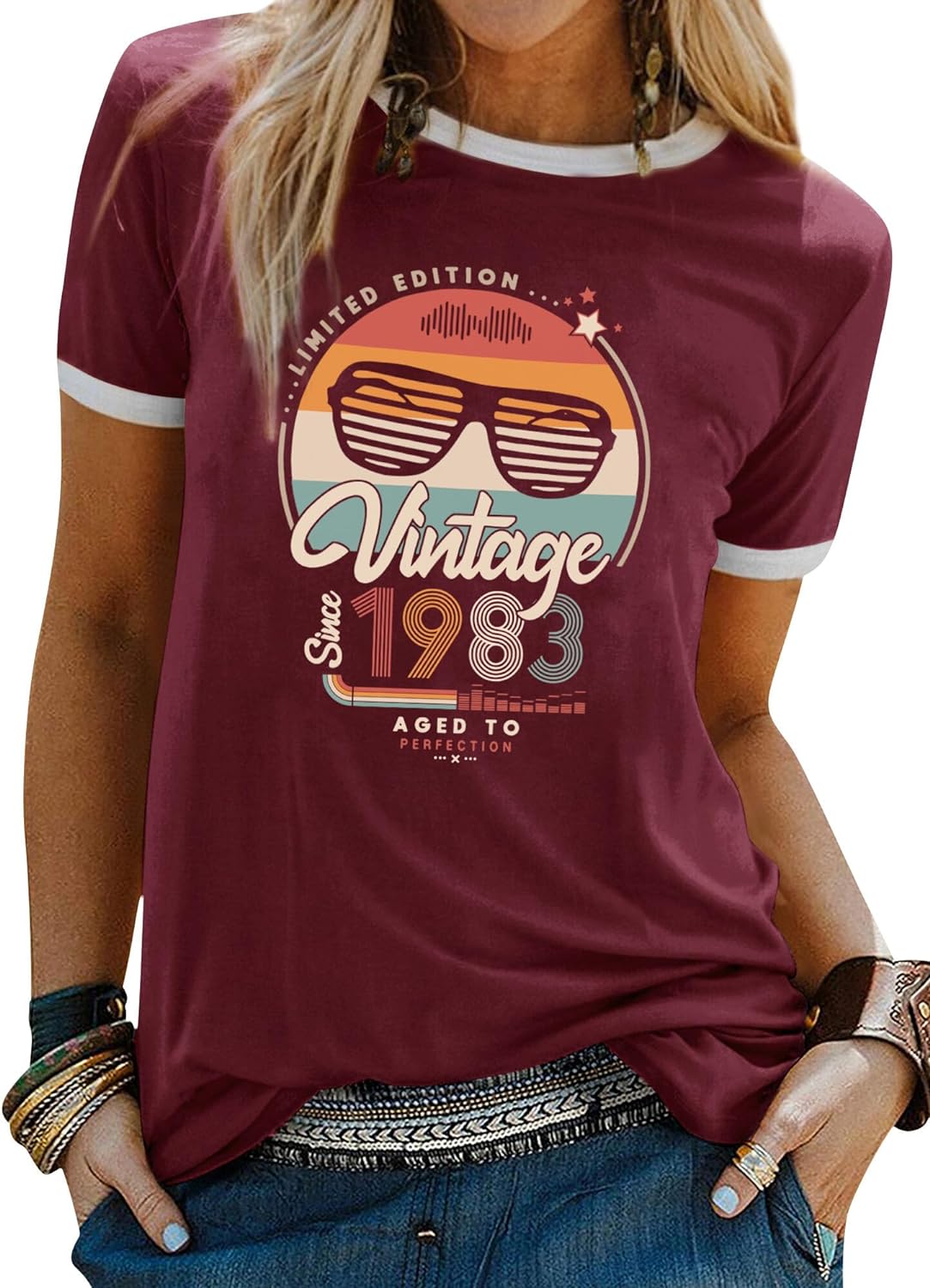 Dresswel Women Vintage 1982 T-Shirt 40 Years of Being Awesome 40th Birthday Gift Crew Neck Short Sleeve Retro Classic T Shirts