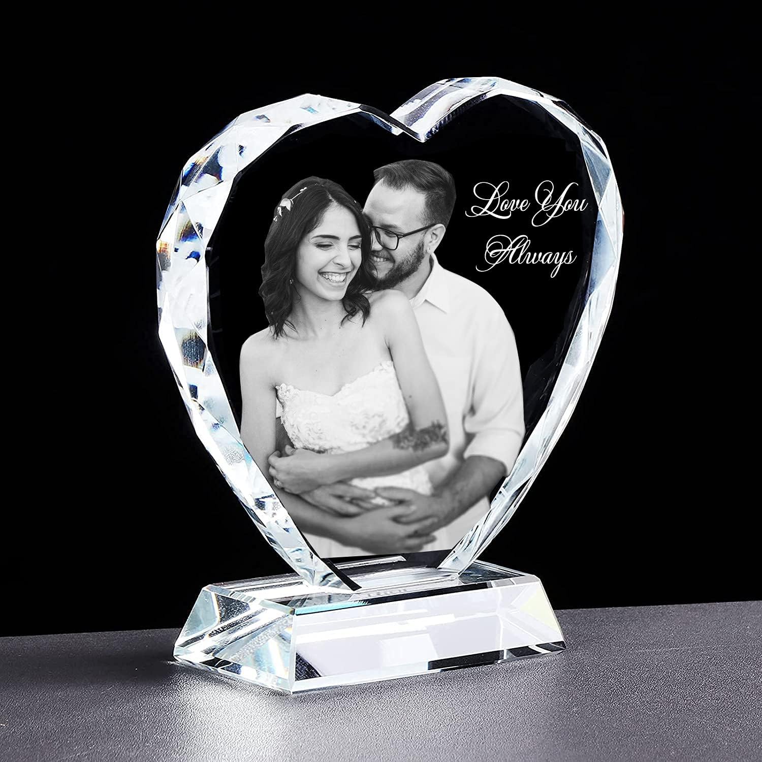 Personalised Glass Heart Photo Frame Etched Picture Custom Wedding Anniversary Romantic Gifts for Women Personalised Presents for Christmas