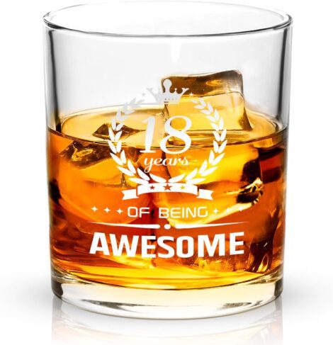 Whiskey Glass Gift Set – Celebrating 18 Years of Awesomeness! Ideal for 18th Birthdays & Men.