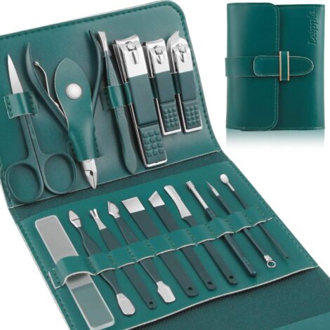 Professional Nail Care Set, 16pcs Stainless Steel Tools in Travel Leather Case