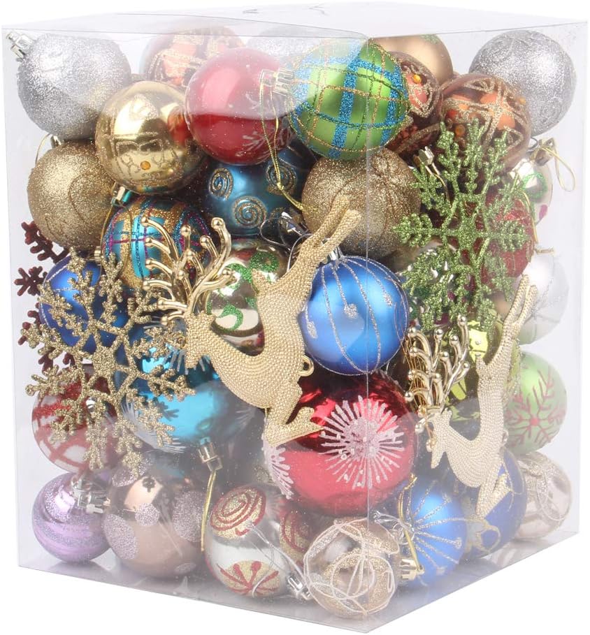 ALISENS Christmas Balls Ornaments 60-70Pack for Xmas Christmas Tree Assorted Shatterproof Hanging Ball Christmas Ball Ornament Set for Christmas Decoration