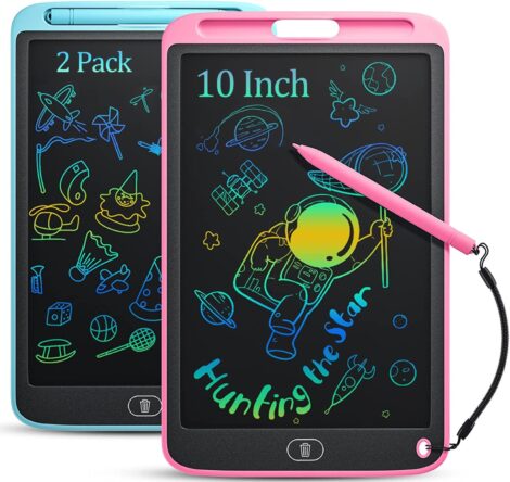 Two LCD Writing Tablets for Kids, 10″ Portable Drawing Pads, Erasable Doodle Boards, Educational Gifts