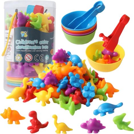 Dino Matching Game with Sorting Bowls – Educational Learning Sensory Toy for Toddlers 3+ Years