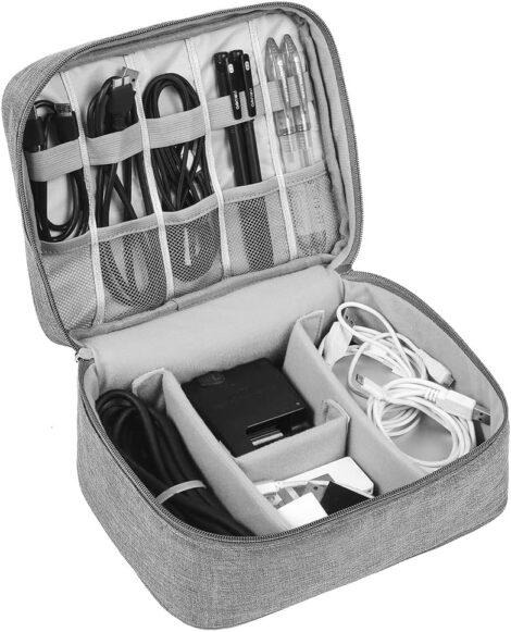 Gray Travel Cable Organiser Bag for Electronics Accessories, Cables, Power Bank, USB Drive, Charger, Hard Disk.