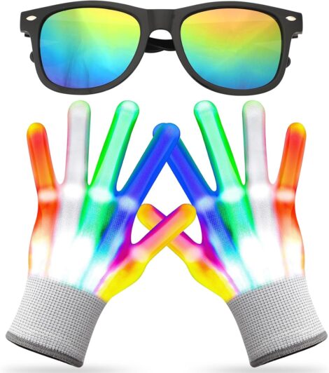 Light-up finger gloves in multiple colors and modes, perfect for kids, teens, and adults for parties and celebrations.