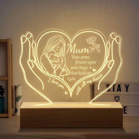 Personalized LED Night Light Lamp, Mum Gifts from Daughter/Son. Perfect for Mum’s Birthday, Anniversary, Mothers Day.