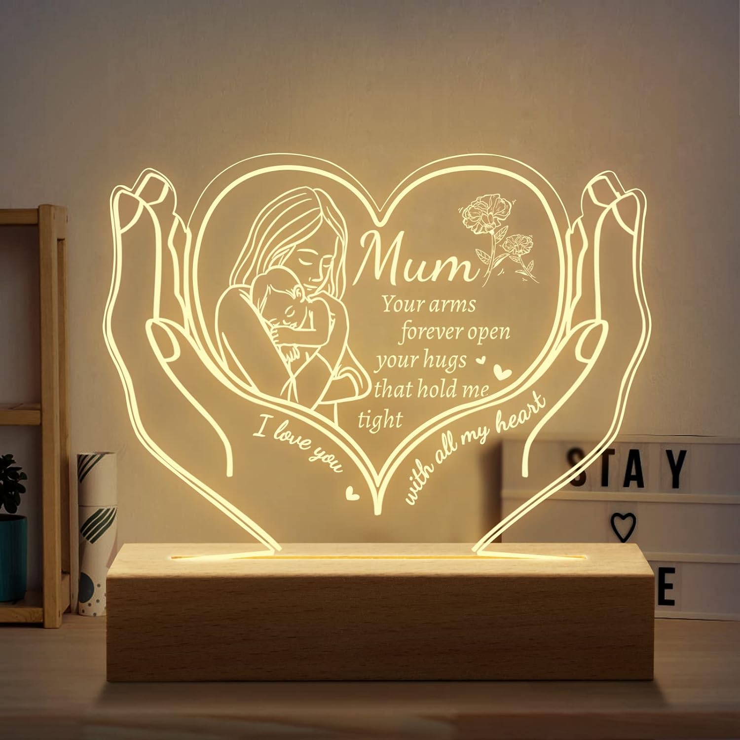 PRSTENLY Gifts for Mum from Daughter Son, Personalised LED Night Light Lamp Mum Gifts, Mum Birthday Gifts, Anniversary Mothers Day Mum Mummy Presents