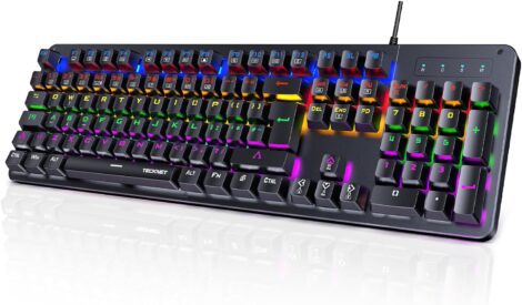 TECKNET Mechanical Gaming Keyboard, RGB Backlit, Full Size, Blue Switches, PC/Mac Gamer Keyboard – UK Layout.