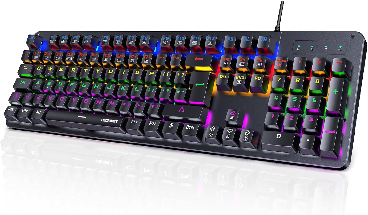 TECKNET Mechanical Gaming Keyboard, 15 RGB Backlit Mechanical Keyboard Wired, 105 Keys Full Size with Blue Switch Gaming Keyboards for PC, Windows, Mac, Gamer, Office-UK Layout