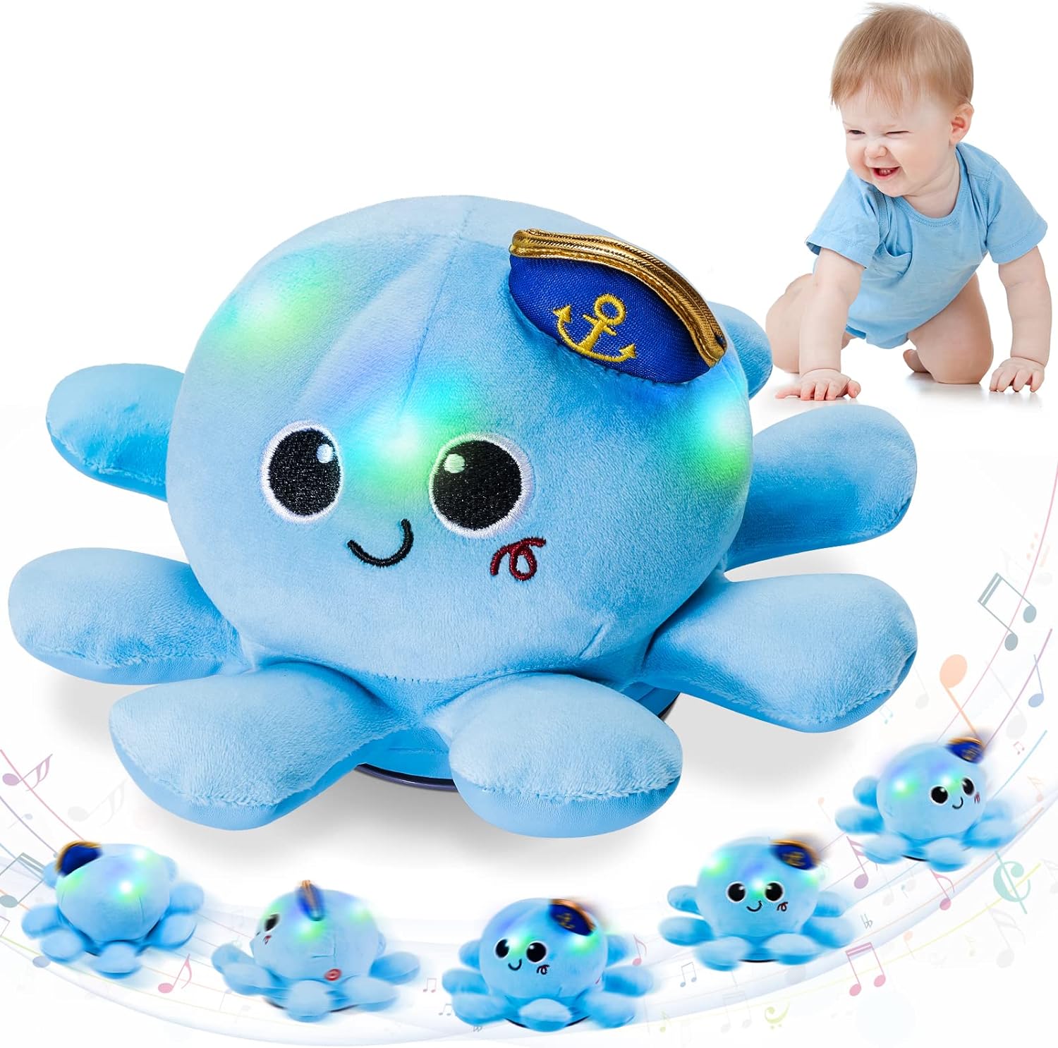 FancyWhoop Baby Musical Light Crawling Toys - Light up Dancing Spinning Walking Soft Octopus Toy for Boys Girls Kids, Sensory Interactive Baby Gifts for Toddlers