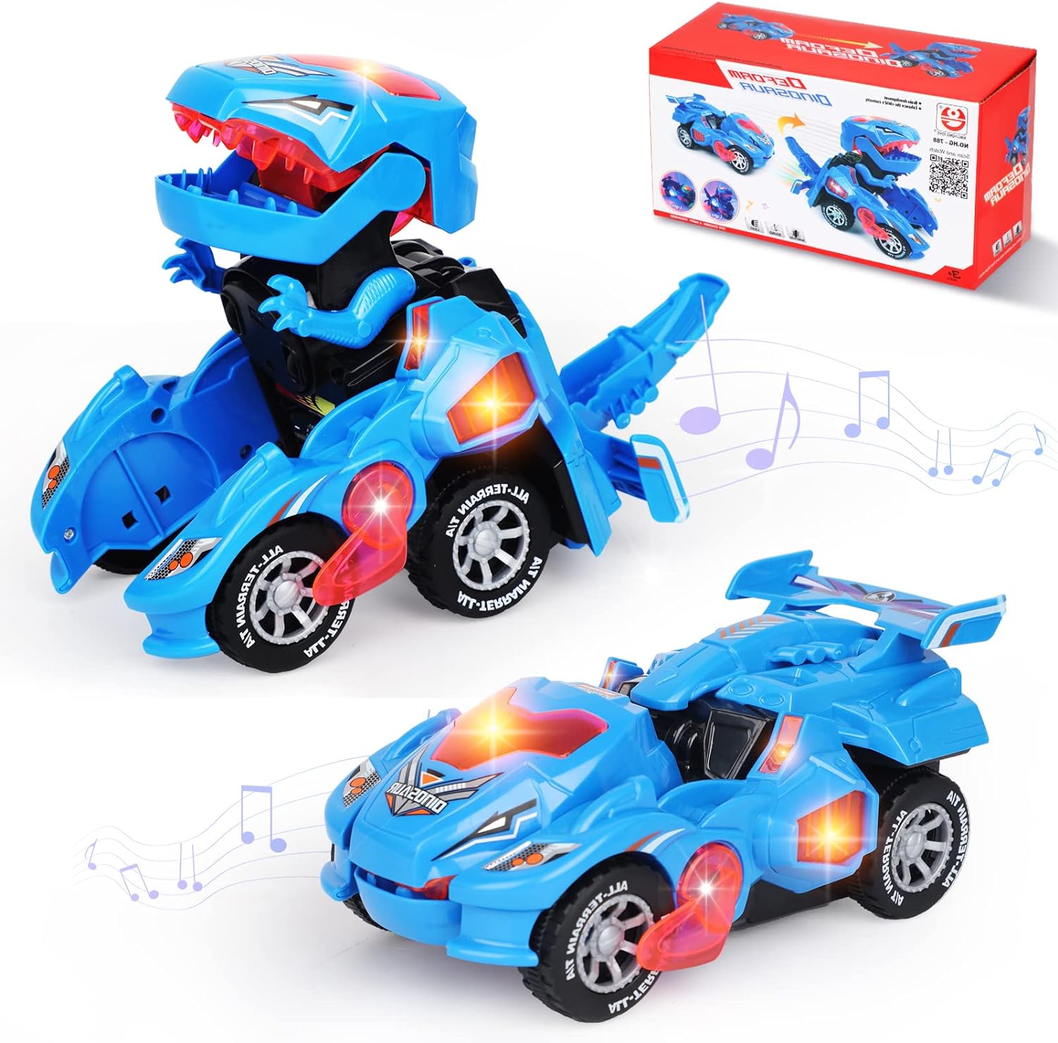 TMKYN Dinosaur Toys for Boys Age 3yr–6yr, Electric Dinosaur Transforming Car Toys with LED Lights and Sound, Transforming Toys for 3 4 5 6 7 8 Year Old Girls and Boys Gifts