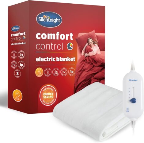 Silentnight Electric Double Blanket – Cozy Heat, 3 Settings, Overheat Protection, Easy Fit Straps, Washable.