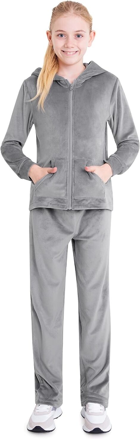 CityComfort Girls Velour Hoodie and Tracksuit Bottoms Lounge Set, 2 Piece Tracksuit