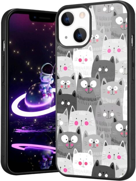 LuGeKe Black White Cats iPhone 12 Case, Funny Animal Design, Shockproof Cover for Girls, Women, Men.