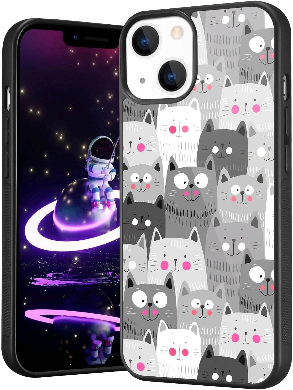 LuGeKe Black White Cats Case for iPhone 12, Cute Funny Animal Pattern Design Aluminium with Soft TPU Frame Phone Cover, Hard Back Shockproof Protective Phone Case Shell for Girls Women Men