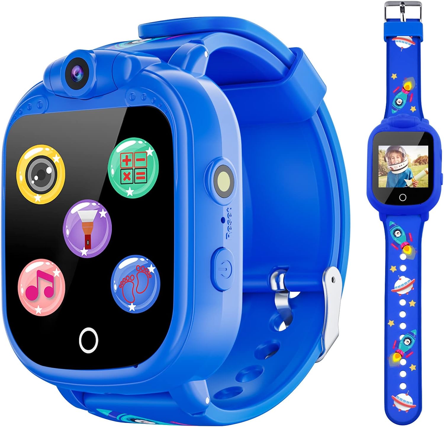 PROGRACE Kids Smart Watch Boys Birthday Gifts - Digital Watch with 90°Rotatable Camera, Games, Music, Pedometer, FM Radios, Flashlight, Boys Toys Smart Watches for Kids Age 4 5 6 7 8 9 10 11 12