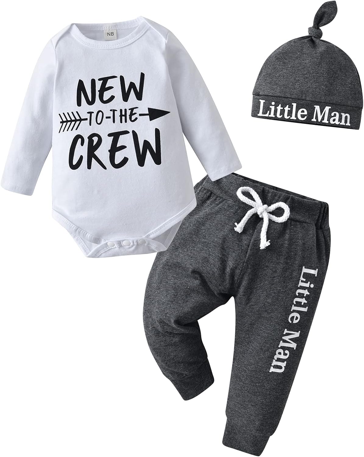 Tinykeke Newborn Baby Boy Clothes Infant Long Sleeve Romper + Hat +Pants 3pcs Outfits Sets