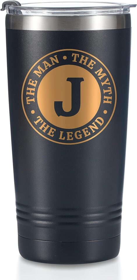 Custom Stainless Steel Travel Tumbler for Him – The Man The Myth The Legend (Initial J)