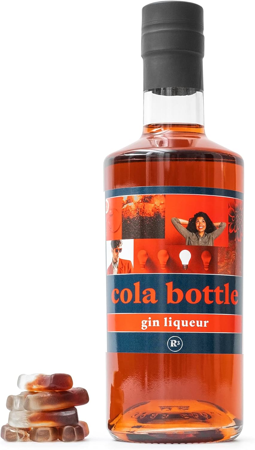 Cola Bottle Gin Liqueur, Flavoured Gin by R3, 50cl - Great Coca Cola Gifts, Retro Sweet Cocktail Mixer for Alcohol Drinks - Perfect Gin Liquers Gift & Birthday Novelty Gin Gifts for Women & Men