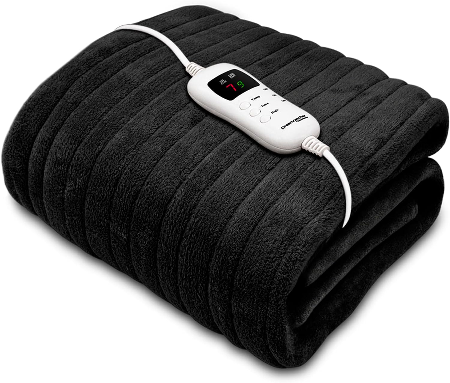 Dreamcatcher Electric Heated Throw Blanket 160 x 120cm, Machine Washable Soft Fleece Overblanket with Timer and 9 Control Heat Settings Black