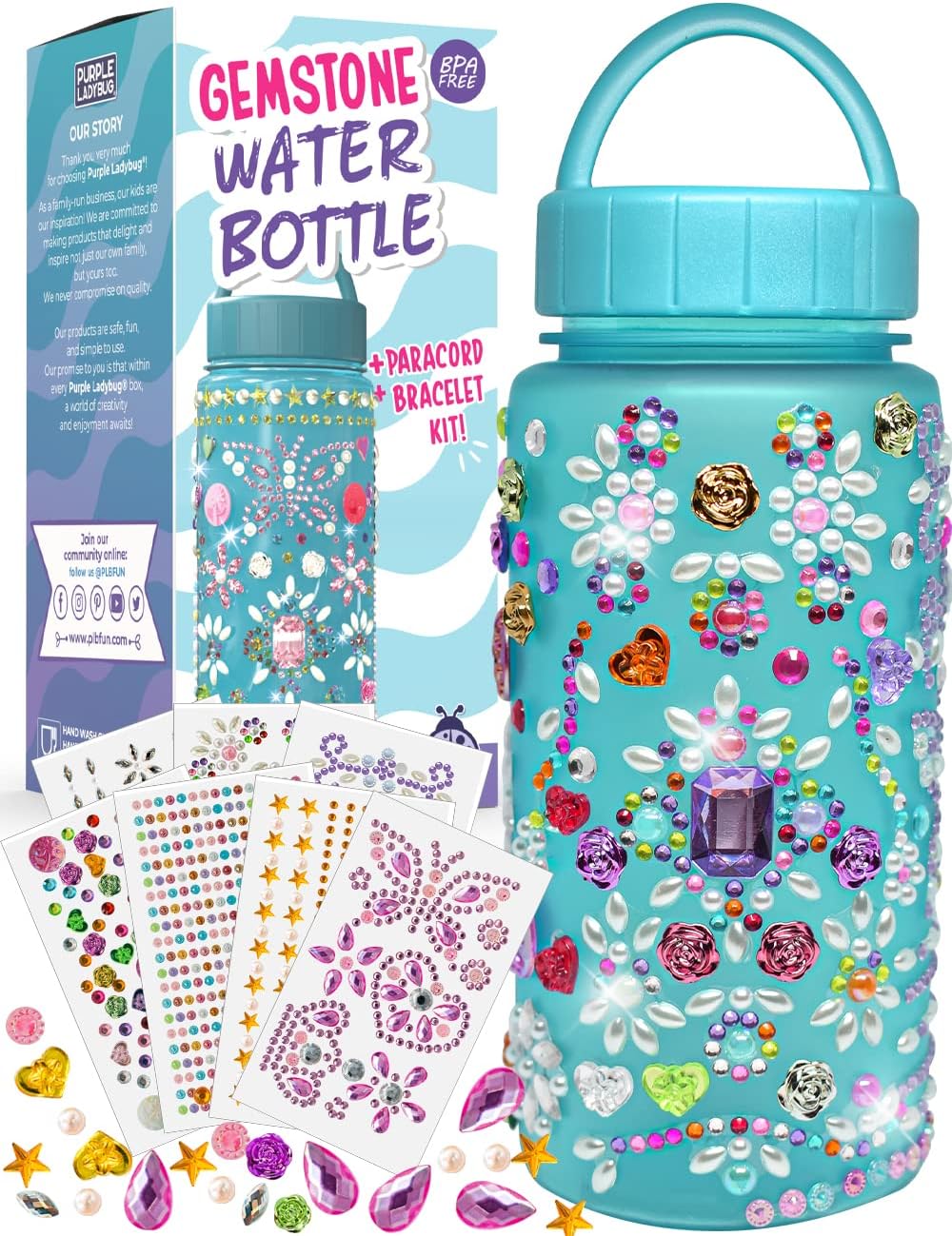 PURPLE LADYBUG Decorate Your Own Water Bottle for Kids Christmas Gifts - Unique Gifts for 8 Year Olds Girls & Gifts for 7 Year Old Girls, Craft Sets for Girls Age 9 10 11+ & Fun 6 Year Old Girl Gifts