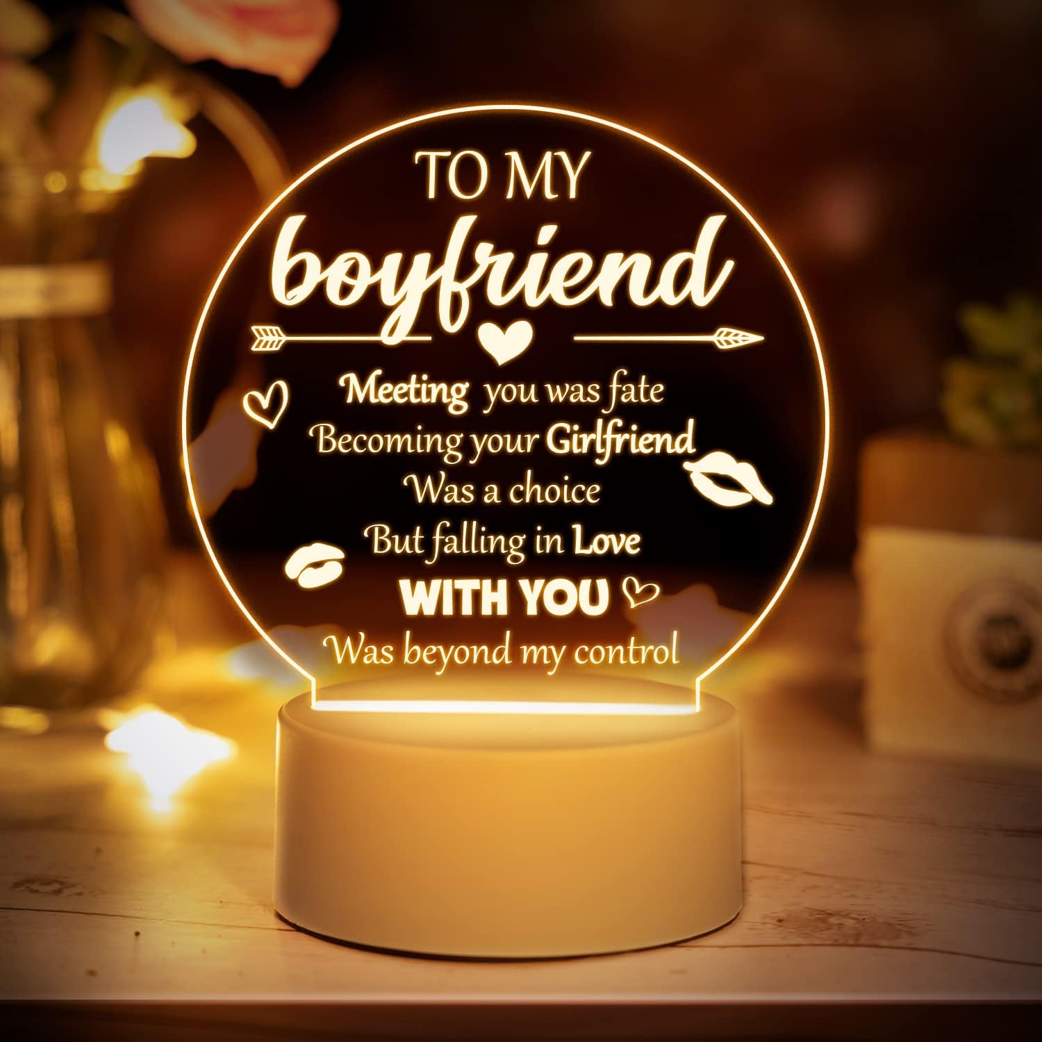 Boyfriend Gifts, Couple Gifts for Boyfriend - Engraved Acrylic Night Light, with Beautiful Words, Best Boyfriend Gifts from Girlfriend, Romantic Gifts for Valentine, Birthday, Anniversary