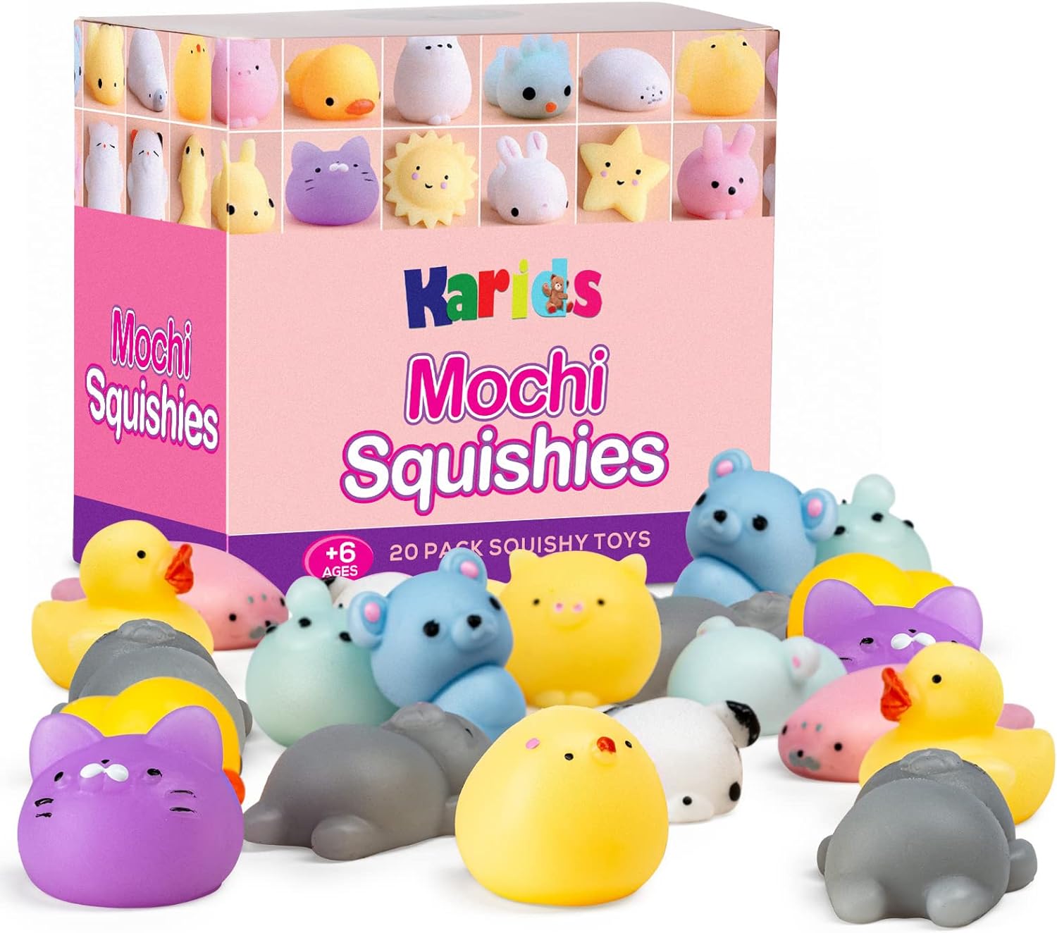 Mini Animal Squishy Pack - 20 Pieces Random Mochi Squishies Party Favor Toys for Kids - Soft Squeezable Stress Reliever Squeeze stocking fillers christmas for boys men women girls teenage gifts