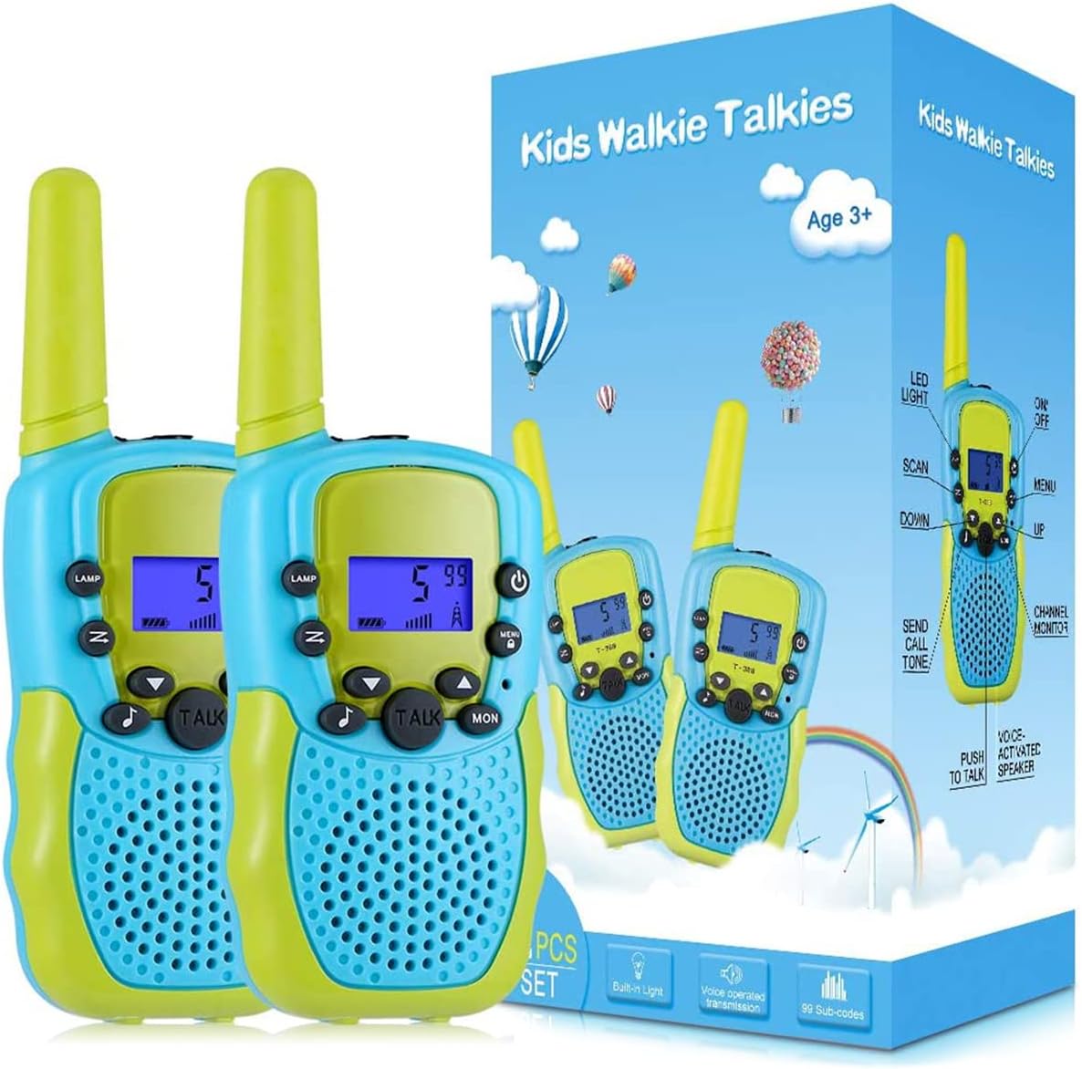 Kearui Toys for 3-12 Years Old Boys, Walkie Talkie Kids for Boys 8 Channels 2 Way Radio with VOX Function & LED Flashlight, 3 Miles Range for Outside Adventures, Camping, Hiking (Blue-Green)