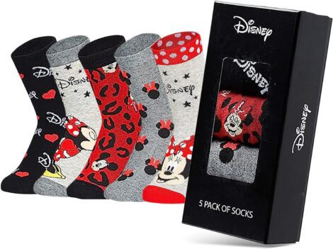 Disney’s 5-Pack Womens’ Calf Length Stitch Socks: Mandalorian, Mickey, Minnie, Princess, Eeyore, One Size 3-8.