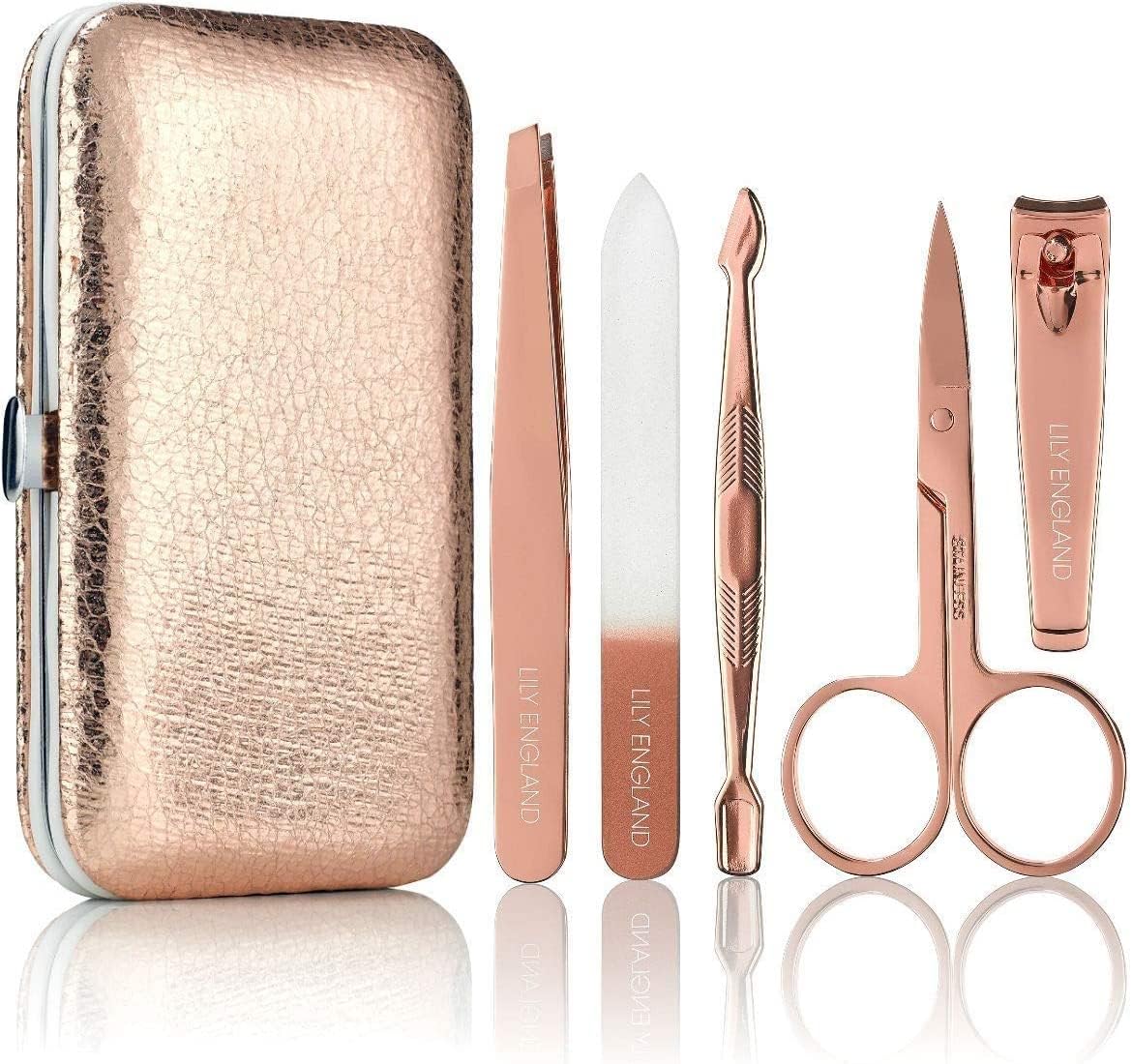 Manicure Set for Women & Girls - Professional Nail Tools & Pedicure Kit with Luxury Travel Case - Rose Gold by Lily England