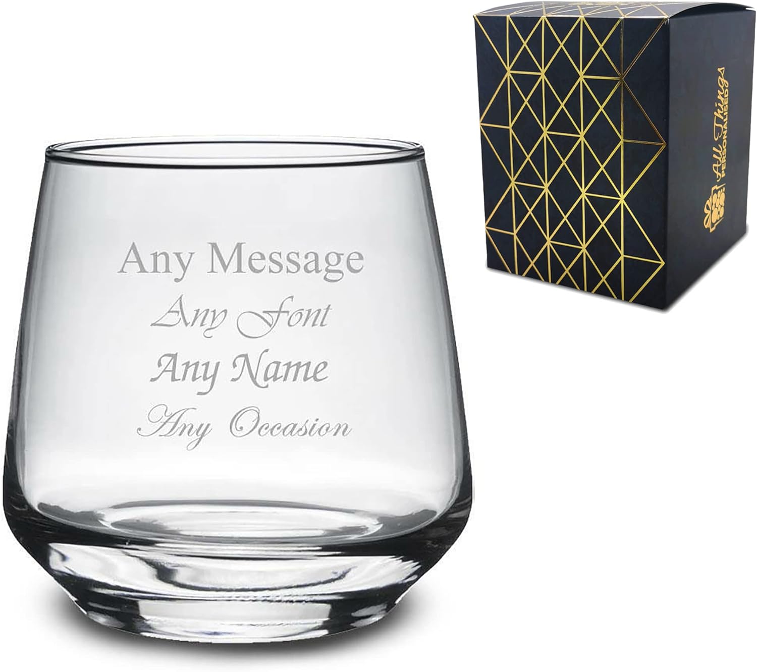 Personalised Engraved 345ml Tallo Whiskey Glass, Personalise with A Message for Any Occasion, Stylize with a Variety of Fonts, Gift Box Included, Laser Engraved, Birthday Wedding Usher Gift