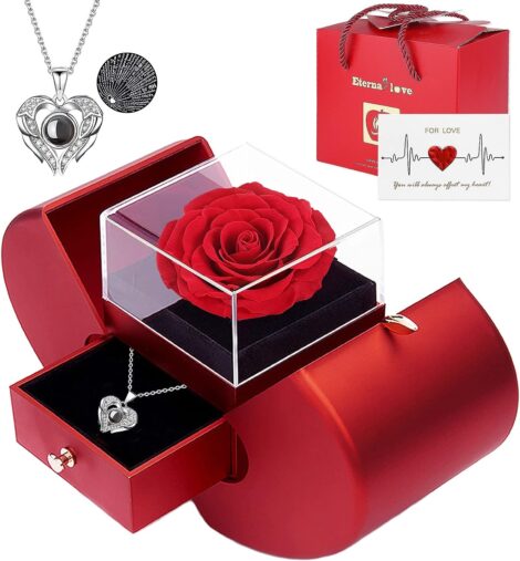 Real Rose Gifts with “I Love You” Necklace in 100 Languages – Perfect for Special Occasions