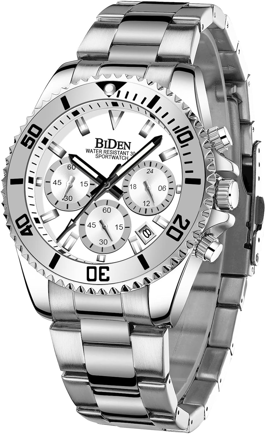 BIDEN Mens Watches Chronograph Stainless Steel Waterproof Date Analog Quartz Watch Business Casual Fashion Wrist Watches for Men