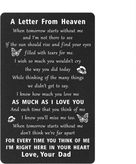 Sympathy Cards: ENGZHI Loss of Dad – A Letter from Heaven, Memory Dad – Gifts for Loss (Black Metal Wallet Card)