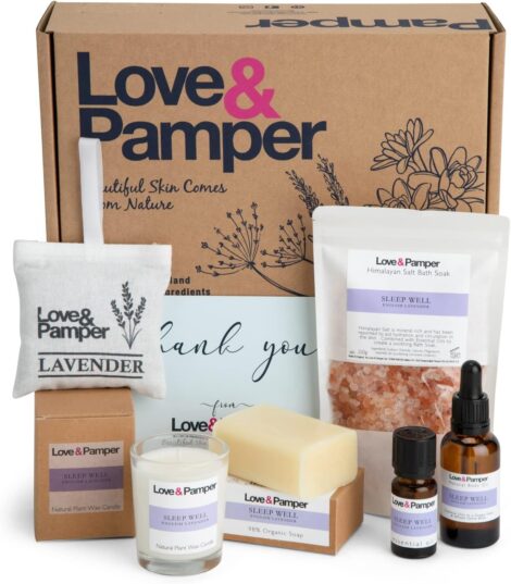 Sleep Well Aromatherapy Spa Set: Lavender Oil, Bath Salt, Candle, Soap – Perfect Pamper Gift for Women