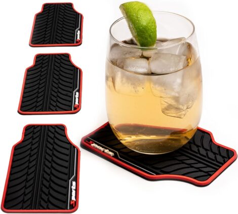 Set of 4 PVC Car Mat Coasters – Funny Coasters for Him, Dad, Men.