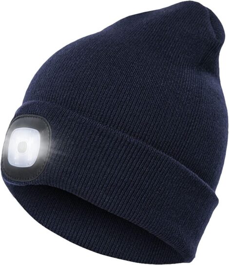 Navy Blue LED Hat – Rechargeable Head Torch for Night Activities, Great Gift for Everyone.