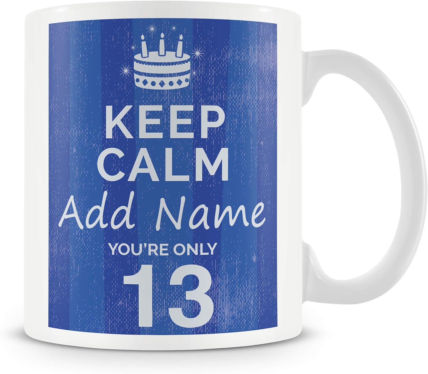 13th Birthday Gift for Boys - Personalised Mug/Cup - Add Name - Keep Calm Design - Blue