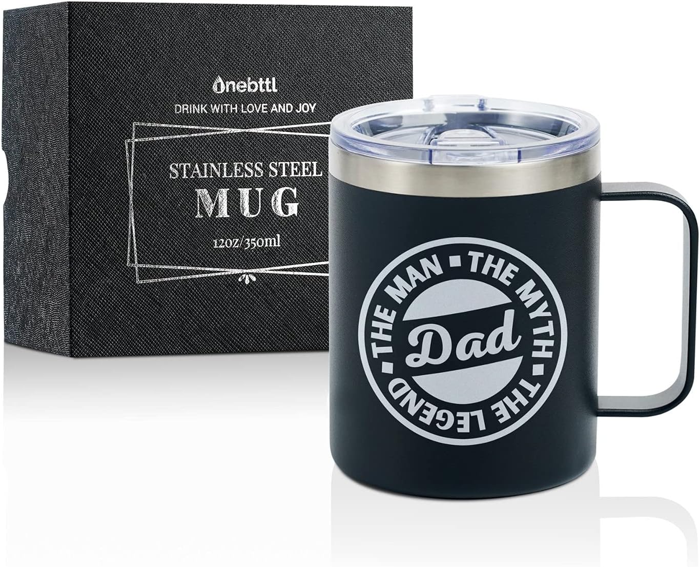 Onebttl Dad Gifts Coffee Mug Cup Stainless Steel, Father Presents from Daughter Son for Father's Day Birthday Christmas, Travel Mug with Lid, 350ml/12oz - The Man The Myth The Legend