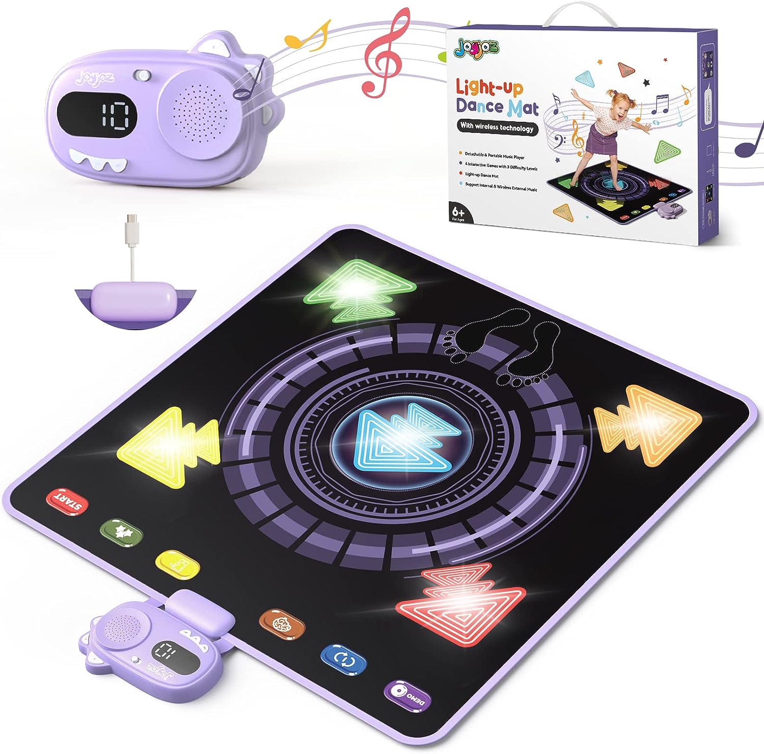 Joyjoz Dance Mat Toys Gifts for 6-12 Years Old Kids, with Detachable Wireless Connect Music Player, Arcade Style Light-up Dance Pad for Birthday Xmas Gifts (MB02)