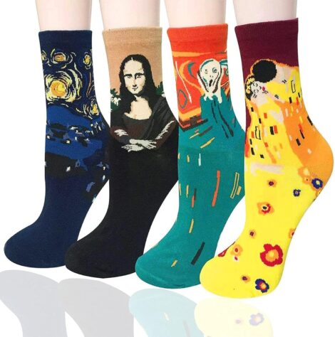 CUQOO 4 Pairs Womens Art Socks | Fun, Cozy Novelty Cotton Socks | Unique Design Gift