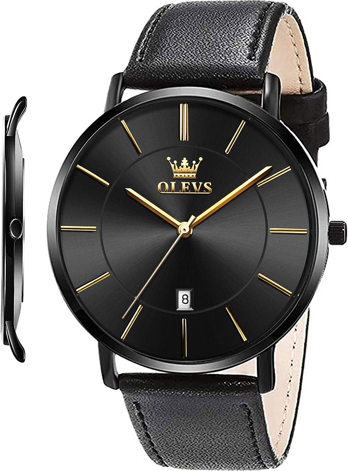 OLEVS Mens Wrist Watches Ultra Thin 6.5mm Minimalist Business Dress Waterproof & Date & Leather Strap Slim Watches for Men