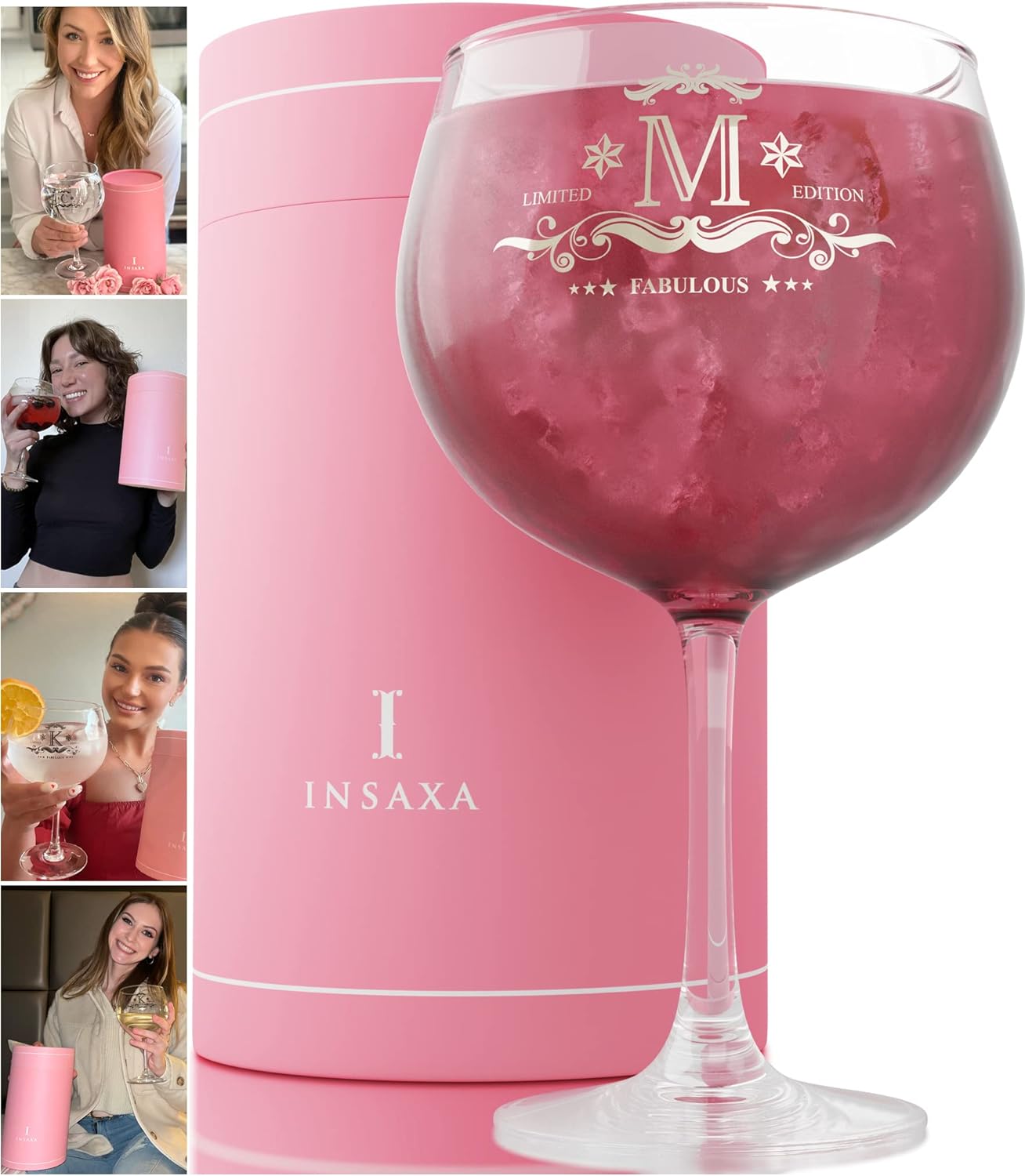 Personalised Gifts for Women - Large Gin Balloon Glass (730ML) - Your Choice of Initial (M)